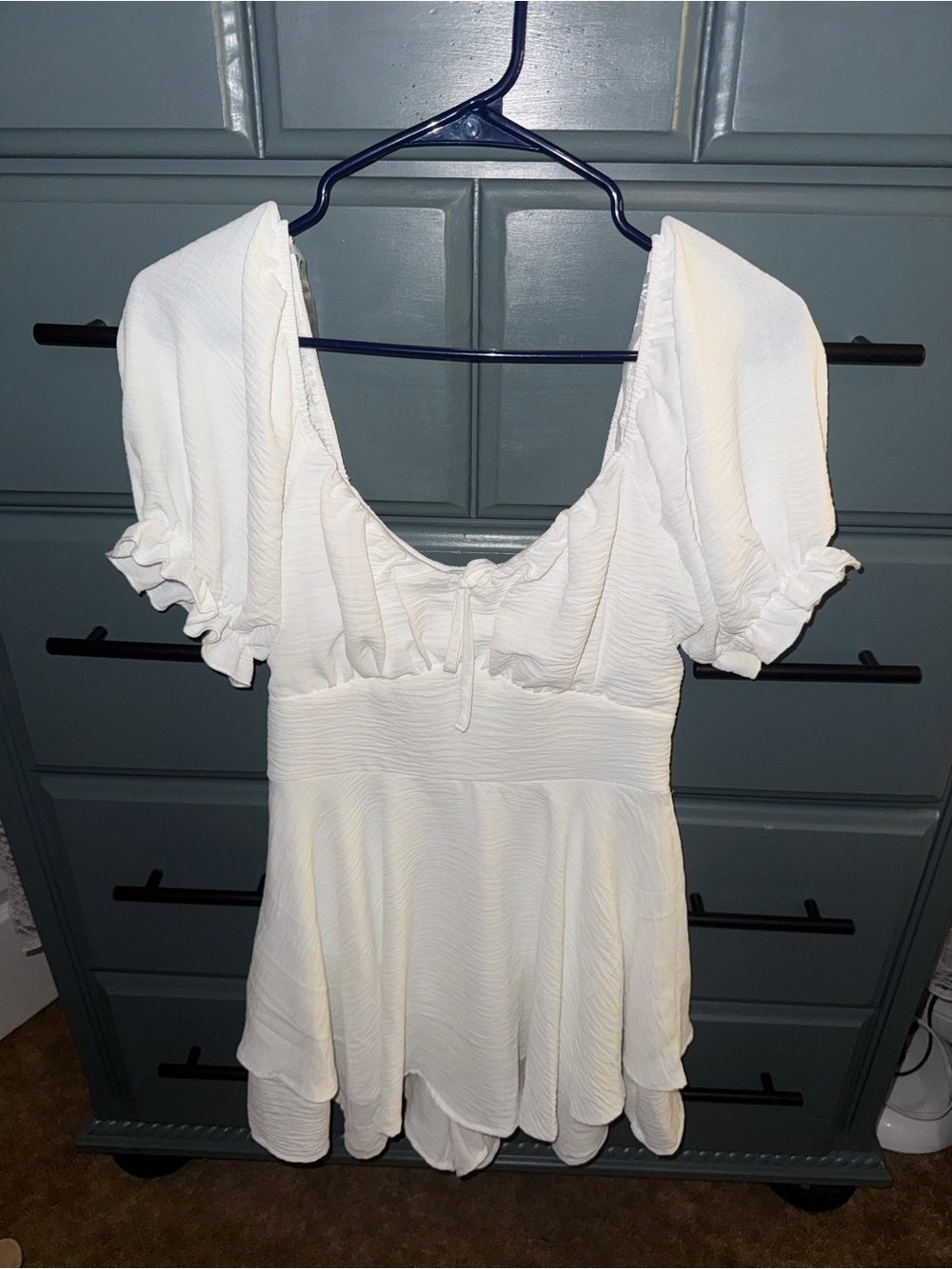 Inspired Hearts White Puff-Sleeve Tie-Front Peplum Top